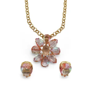 Conjunto feminino com banho em ouro 18k, corrente elo português, pingente e brincos da Alika Semijoias
